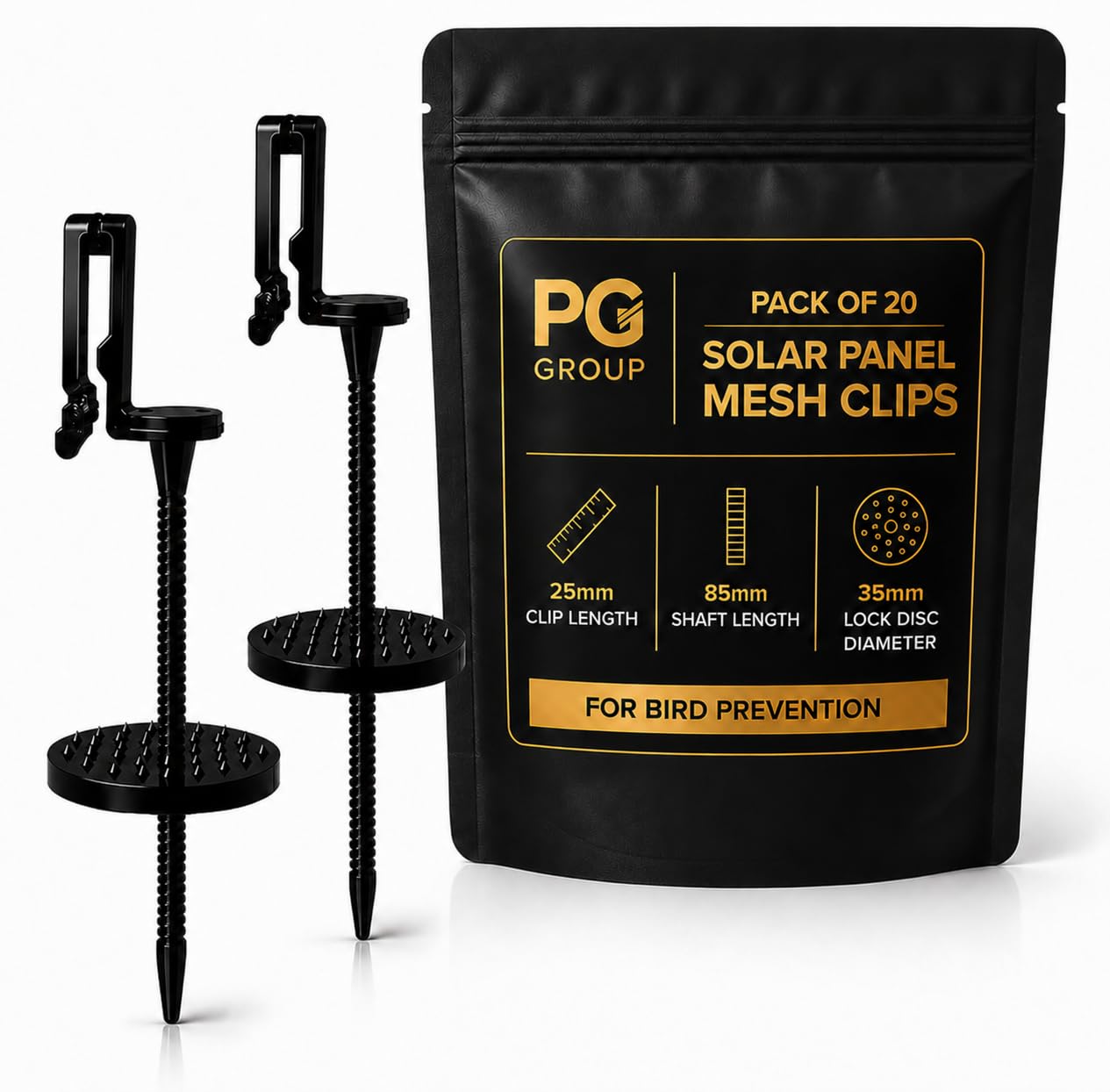 PG Solar Panel Roof Mesh Fixing Clips - No Drill Installation of Bird Proofing Mesh to Stop Pigeon Bird Access (Nylon, Pack of 20)