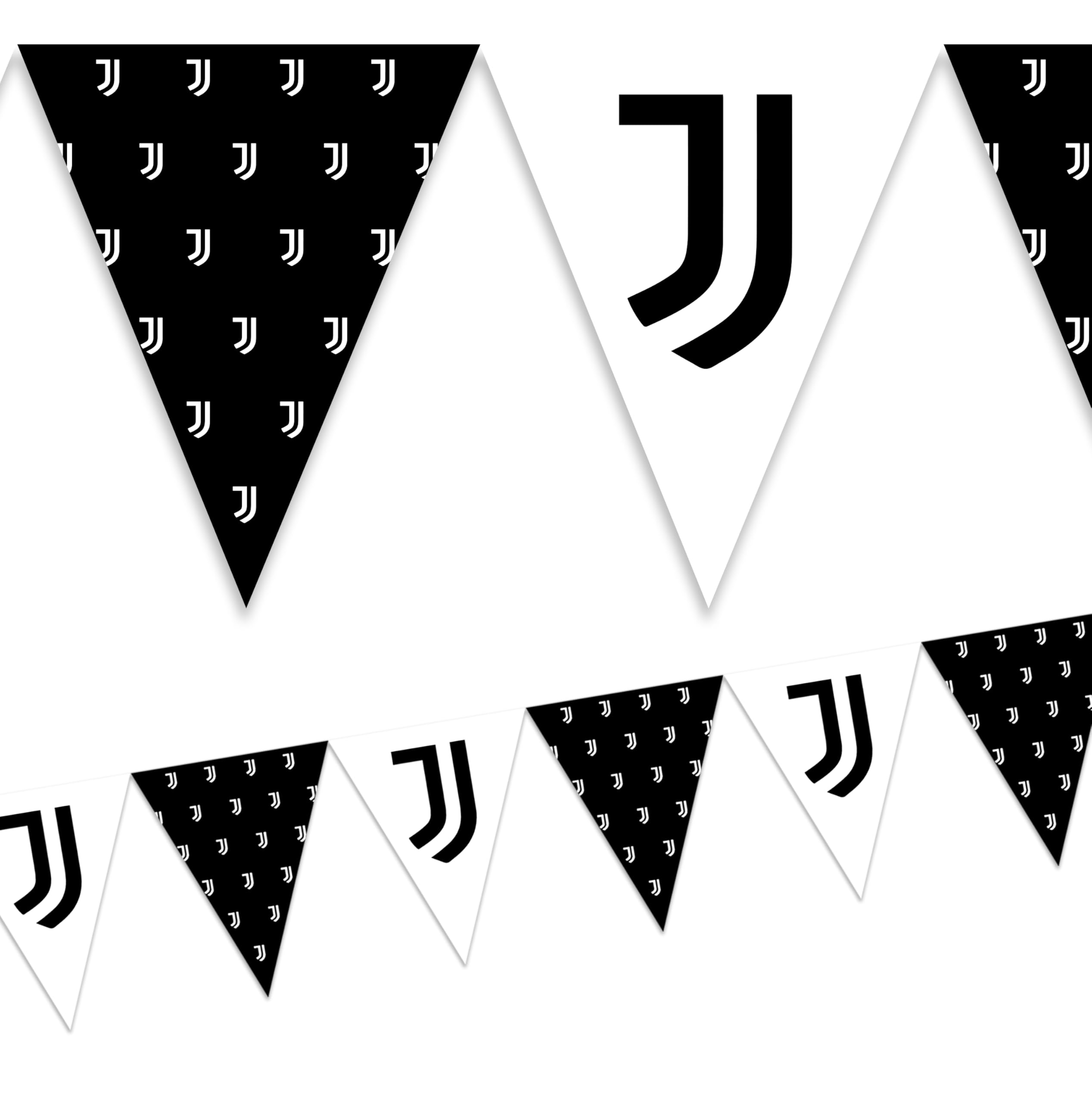 Lage Kit per Festa di Compleanno a Tema Juventus - Set per Decorazioni Calcio Bianconero da tavola Addobbi per 16 Persone (1 Tovaglia - 12 Palloncini - 16 Piatti - 20 Tovaglioli - 12 Bandierine)