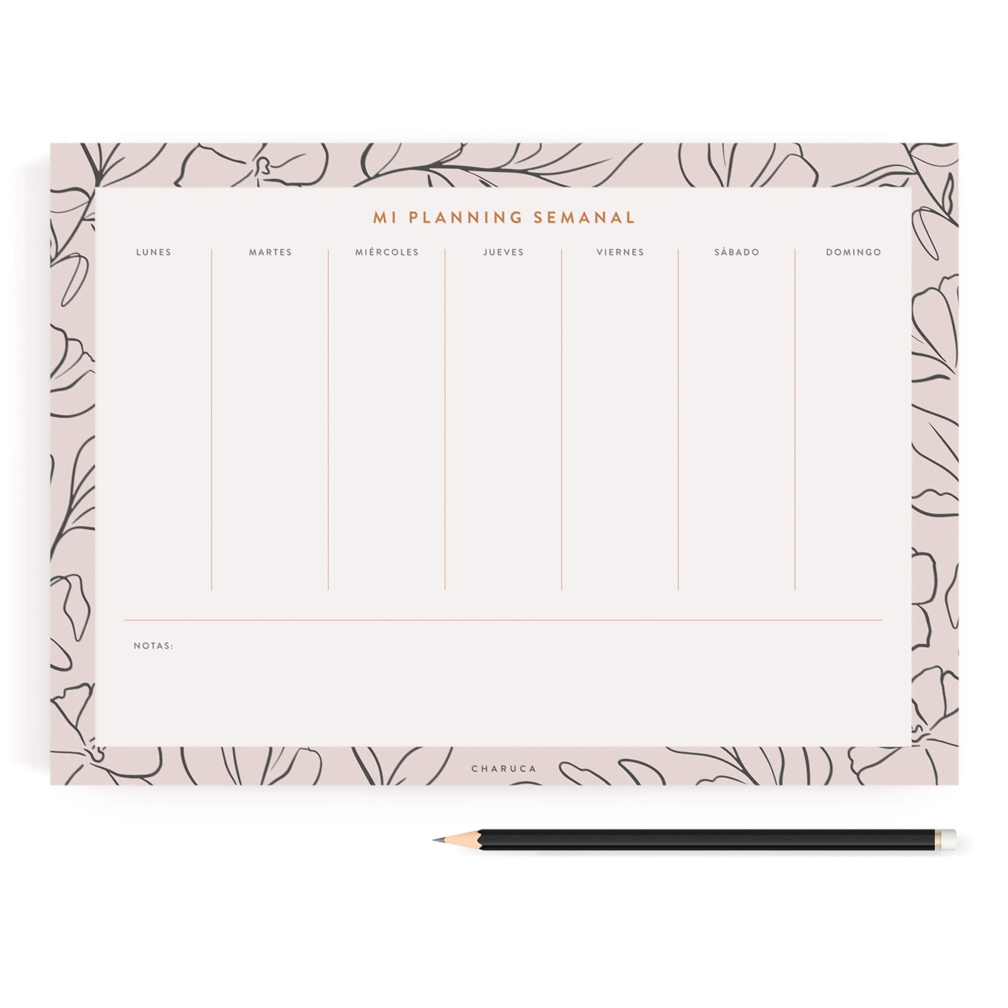 CHARUCA - Planificador Charuca Semanal A4 | Tu Semana a la Vista y en Orden con Organizador de 60 Hojas a Todo Color Tamaño A4, 29.7x21 cms (Flor Minimal)