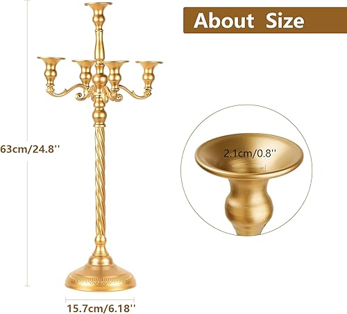 Miniatura 5 de Centros de mesa dorados para mesas, 2 portavelas de boda con 5 ramas, soporte de pedestal de vela en espiral de metal para centros de mesa, fiestas,