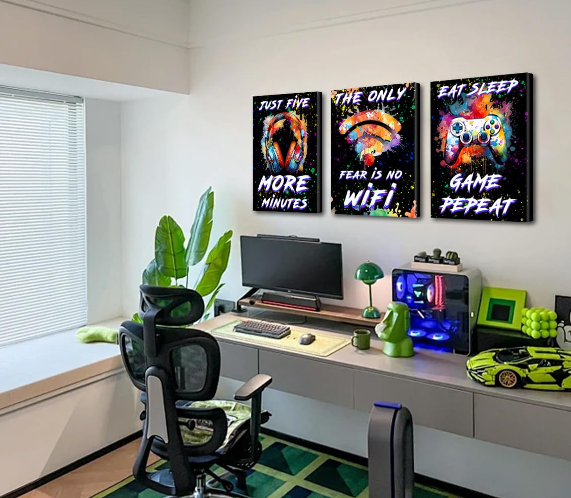 Set di 3 poster con cornice per la stanza dei ragazzi, decorazione da parete con graffiti, decorazione per la stanza dei giochi, stampa di videogiochi, regalo artistico per bambini e ragazzi,