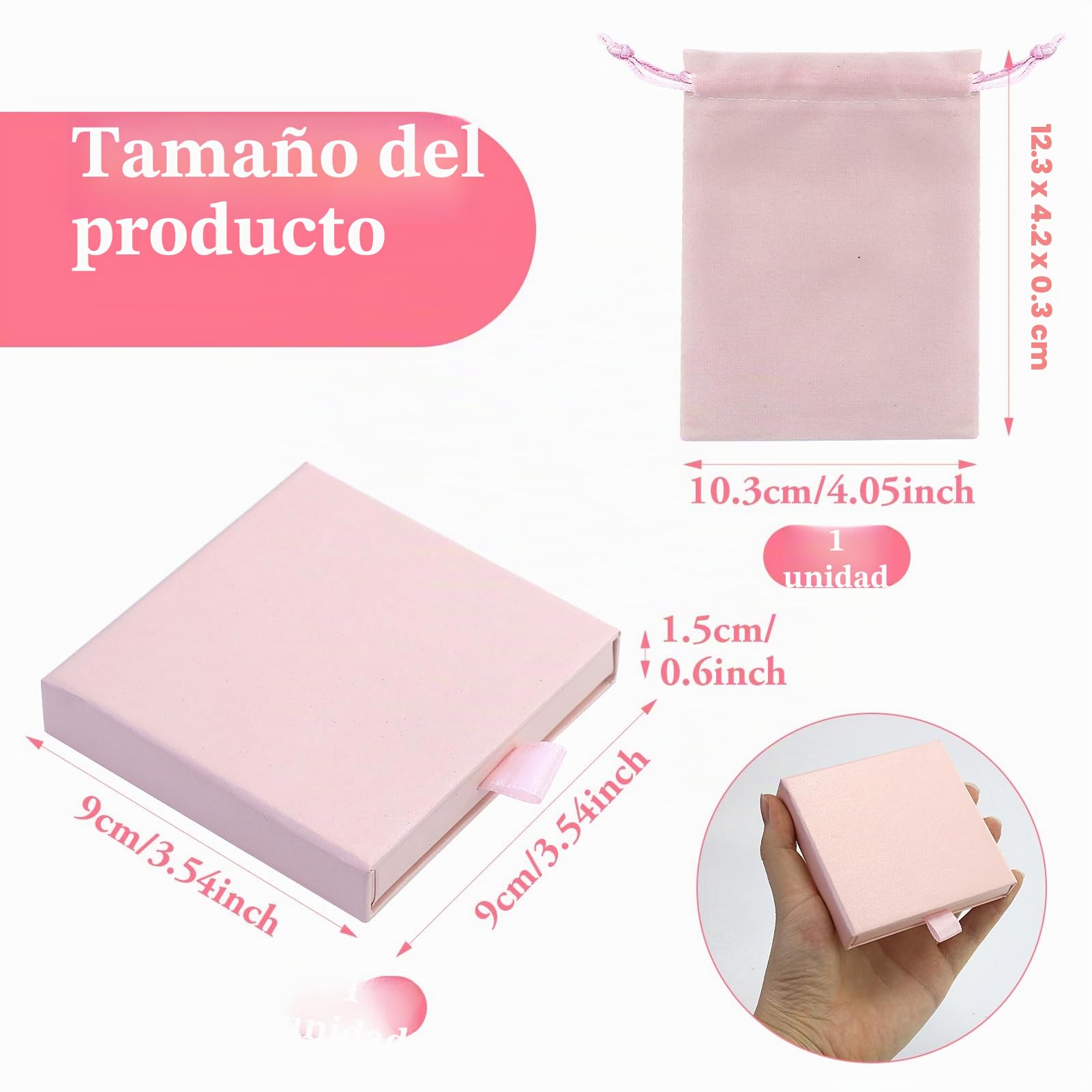 Caja de Regalo para Joyería Rosa con Bolsa de Terciopelo, Organizador de Collares, Pendientes y Anillos