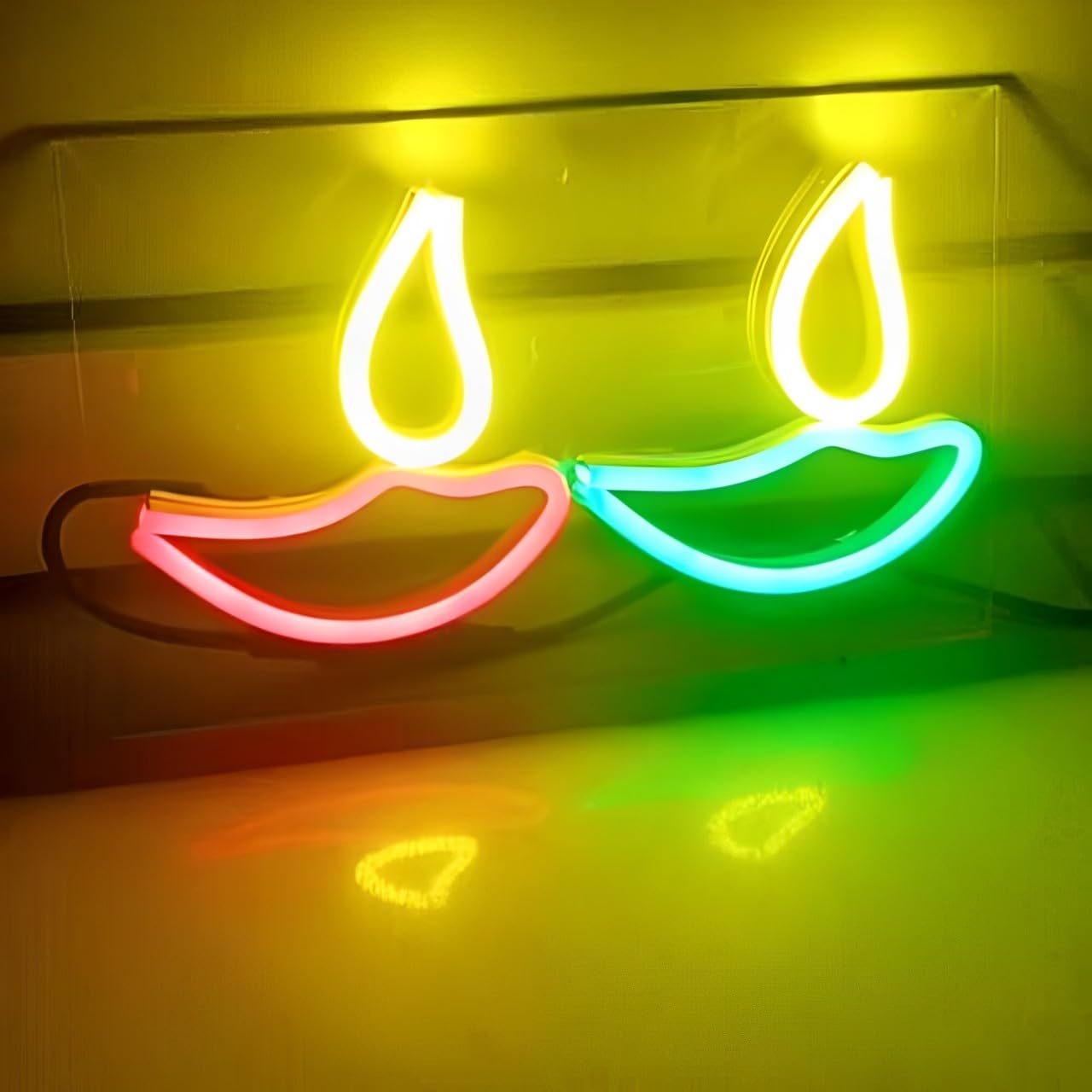 Neonwale Handcrafted Diwali Diyas Neon Sign Light – Best Diwali Gift, Eco-Friendly LED Decor with Easy Installation, Sustainable Plug n Play Design