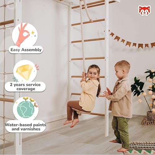 Miniatura 10 de Woodandhearts - Escalera sueca gigante para interiores, juego de escalada Montessori, gimnasio de selva interior para niños pequeños (sin accesorios)