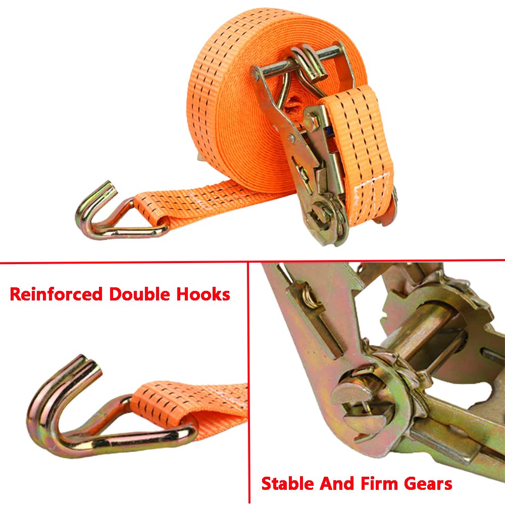 Cinghie a cricchetto con doppio gancio, cinghie di tensionamento regolabili per carichi pesanti, ispessimento arancione, 5 cm x 10 m, fissaggio con fibbia per camion, carico, moto, rimorchi,