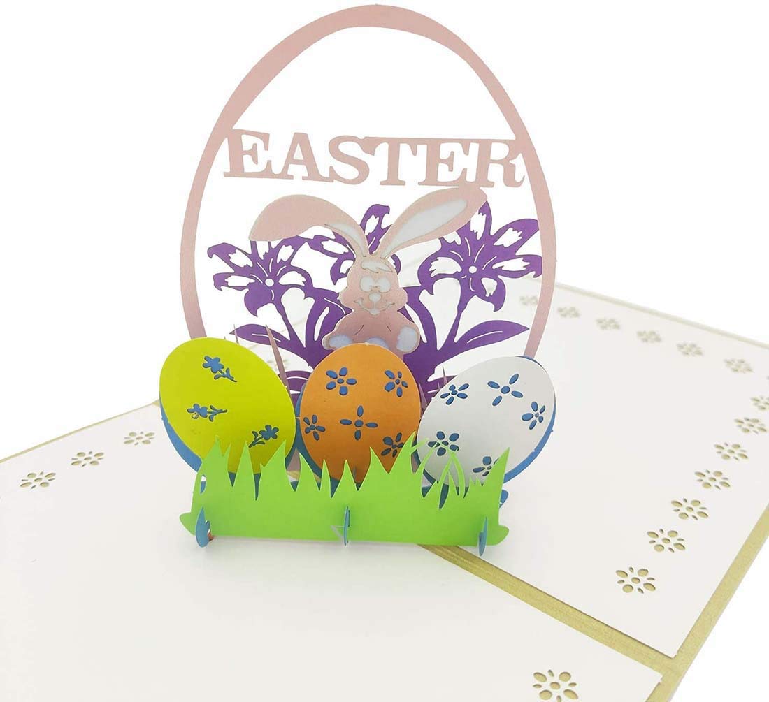 DELFINO 3 Pack Easter Pop Up Cards - Easter Card, 3D Card, Easter Greeting Card, Easter Eggs Bunny Flowers Card Handmade Greeting Cards Holiday Gift for Easter (Easter Bunny)