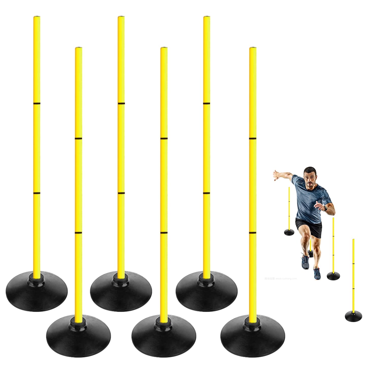 Agility-Stöcke, 122 cm, abnehmbare Geschwindigkeitstrainingstöcke, Fußball, Slalom-Stöcke mit Agility-Leiter und Kegeln