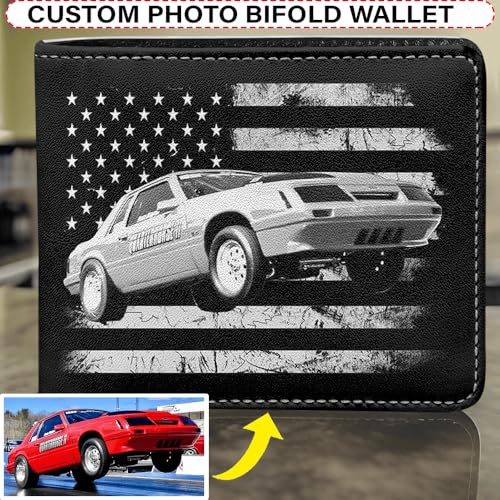 Hot Rod Classic Vintage Car Personalized Photo Printed Leather Men Bifold Wallet, Unique Custom Gift For Car Guys, Drag Racers, Street Rat Rod Owners, Muscle Car Gift For Him (BK5-Grayscale)3
