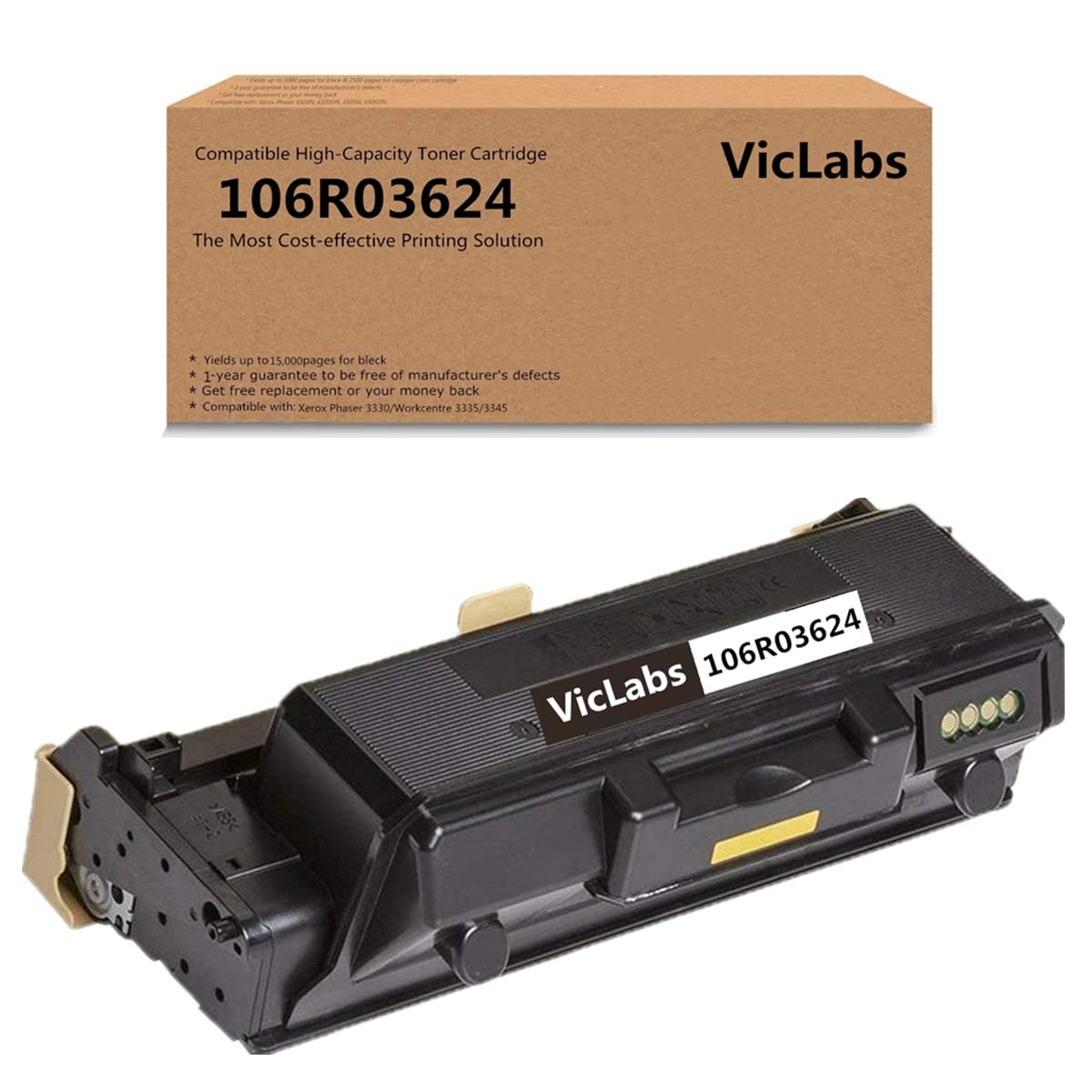 106R03624 Compatible Toner Cartridge 15,000 Pages Replacement for Xerox Phaser 3330/Workcentre 3335/3345 Printer (Black, 1 Pack)