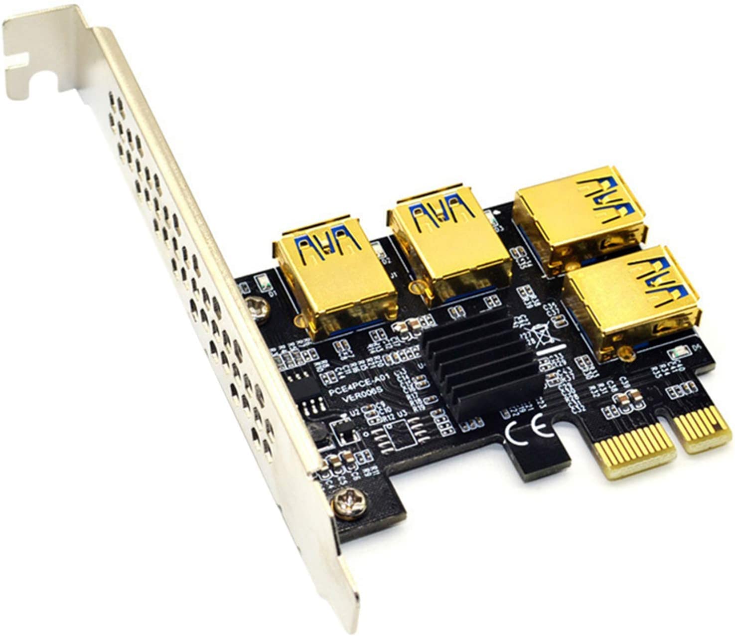 Tobo PCI-E 1 to 4 PCI-Express 16X Slots Riser Card,PCI-E 1X to External 4 PCI-E USB 3.0 Adapter Multiplier Card for Bitcoin Mining TD-750PC