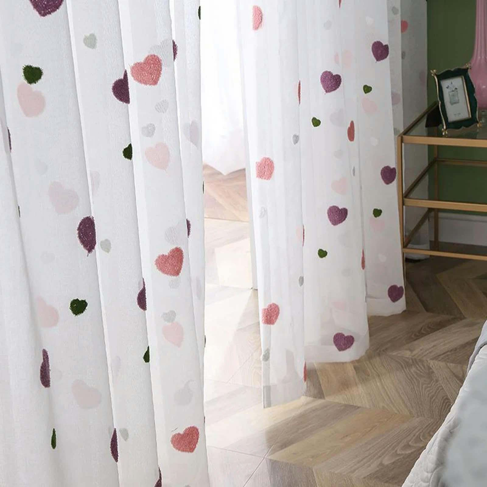 Süße rosa Herz-Tüll-Kinder-Mädchen-Schlafzimmer-Cartoon-Stickerei-Vorhänge, Tüll-Wohnzimmervorhänge