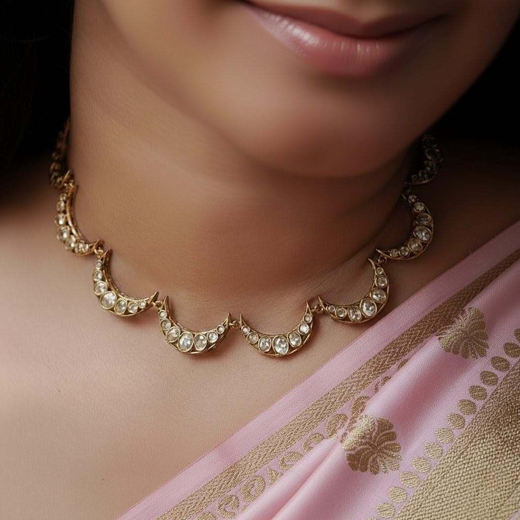 Jewellery Set for Women and Girls | necklace for women| Matching Earrings |Wedding Jewellery Set| Perfect for Weddings and Special OccasionsHalf Moon Kundan Necklace with Earrings (Half moon)