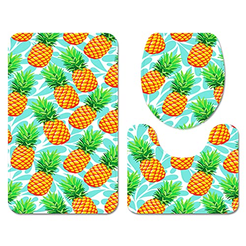 Stillshine. Badezimmerteppich Set 3 Teilig, 3D Karikatur Frucht Ananas Blau Grün rutschfeste Waschbar Badvorleger…