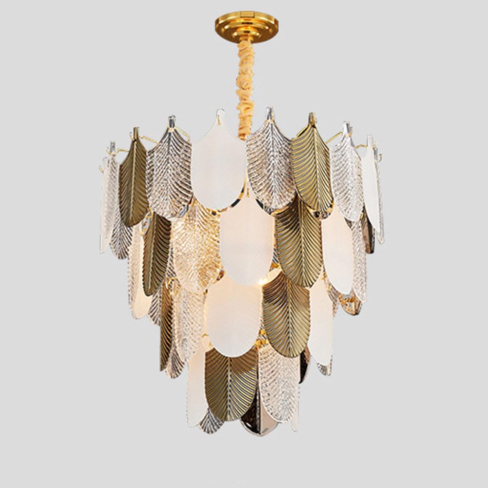 KXEcoLife Creative modern leaf chandelier, Scandinavian light luxury crystal for living room villa bedroom dining lamps and lanterns,60cm