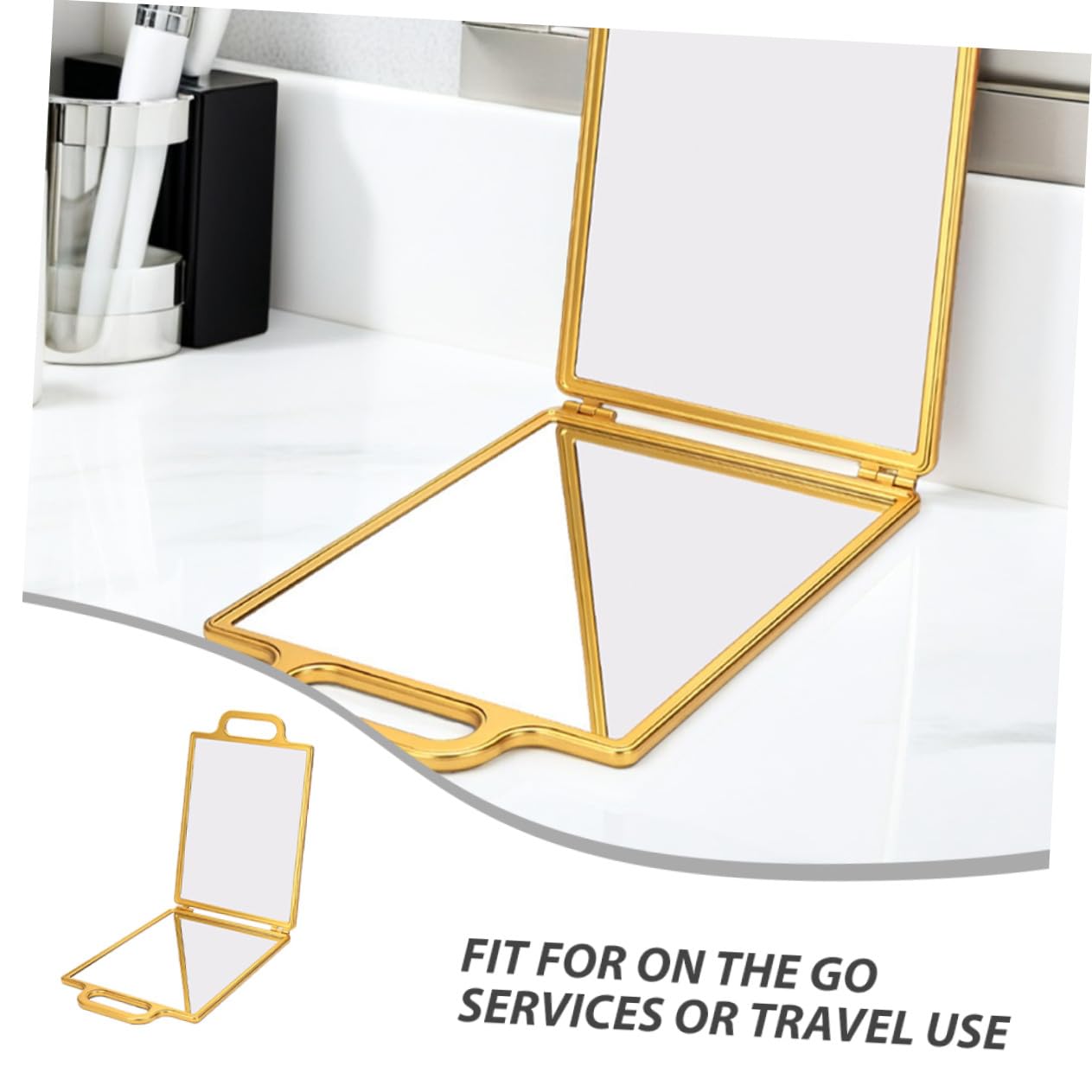 Gatuida Doppelseitiger Faltbarer Frisör Spiegel Gold Kompakt Tragbar Präzise Spiegelung Professionelles Hairstyling-Tool für Friseure und Make-up Stilvoll für Reise und Tischgebrauch