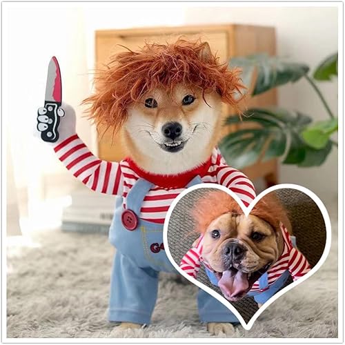 Miniatura 4 de Chucky - Disfraz divertido de muñeca mortal para perro, disfraz divertido para Halloween, Navidad, ropa de perro para perros pequeños, medianos y