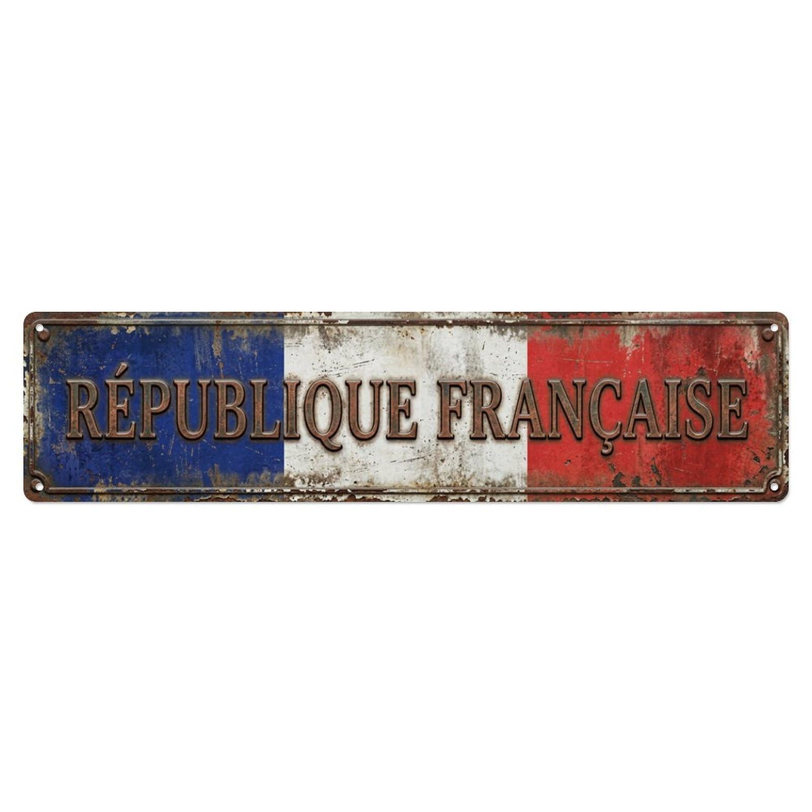 French Flag Weathered Crest Metal Tin Skinny Sign Plaque Wall Decor for Cafe, Club Bar, Office, Home Garden Metal Poster 4x16Inch