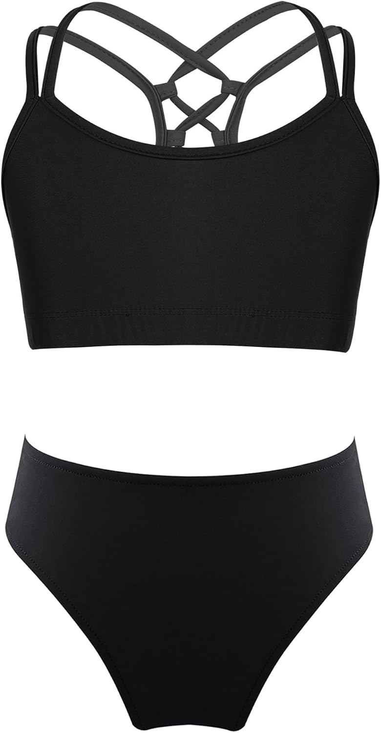 Hansber Rash Guard Swimsuit for Kids Girls Sleeveless Crop Tops with Botttoms Set Summer Beachwear Bikinis