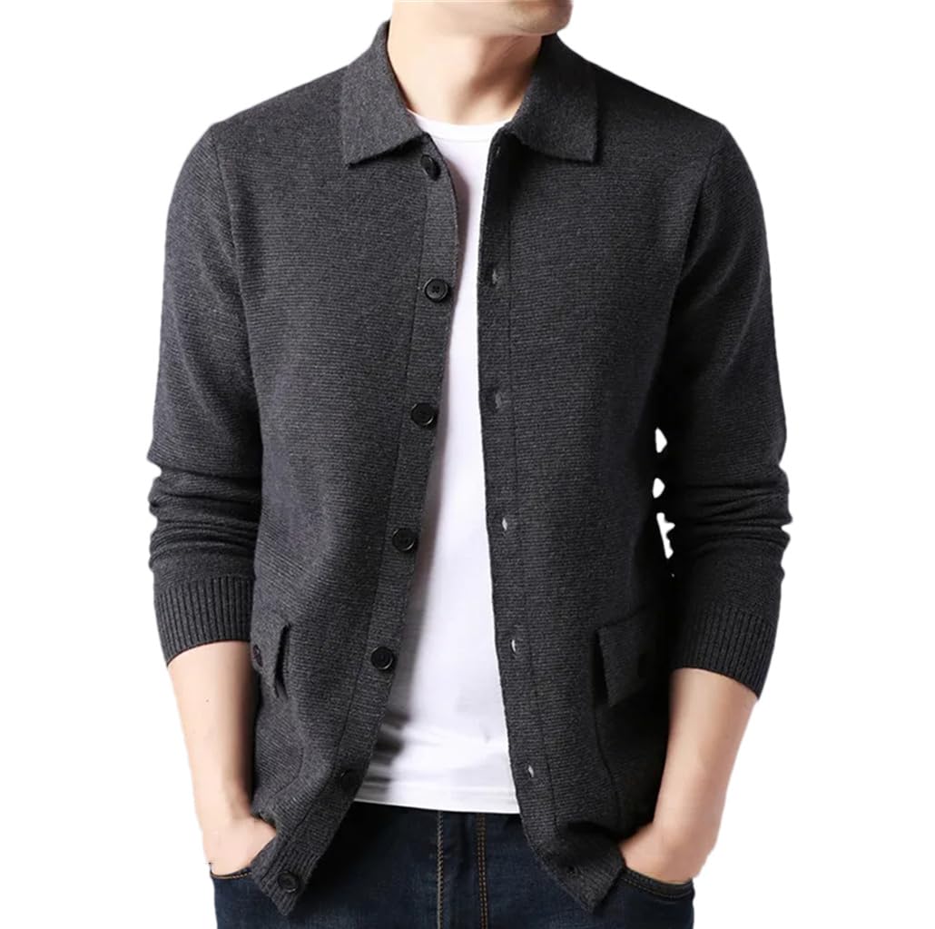 Suéteres sólidos para hombre, cárdigan de otoño e invierno, casual, cuello vuelto, abrigo de punto