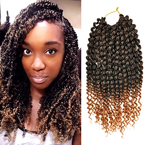 MYCHANSON 3 packs senegalese twist crochet hair 16 inches crochet braid hair 24 stands/pack Synthetic Braiding Hair Extensions Spring Twist Braids With Curly Ends(Black to Light Brown)