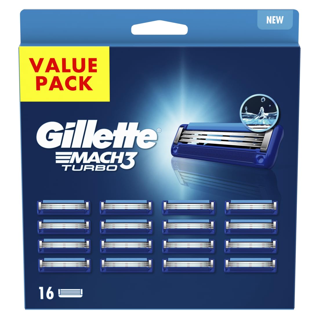 Gillette Mach3 Turbo Ersatz-Rasierklingen für Herren, 3 Klingen, 16 Ersatzklingen