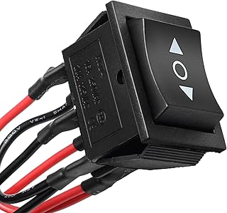 QTEATAK DC 12V 10A 6 Pin 3 Position (ON)-Off-(ON) AC 110V-220V Momentary Polarity Reverse Switch Motor Control Black Boat Rocker Toggle Switch with Wire KCD4-223-QT