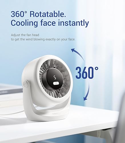 Miniatura 6 de Diveblues TurboBreeze - Ventilador de escritorio USB, mini ventilador de escritorio ultra silencioso, viento potente, pantalla LED, 5 velocidades,