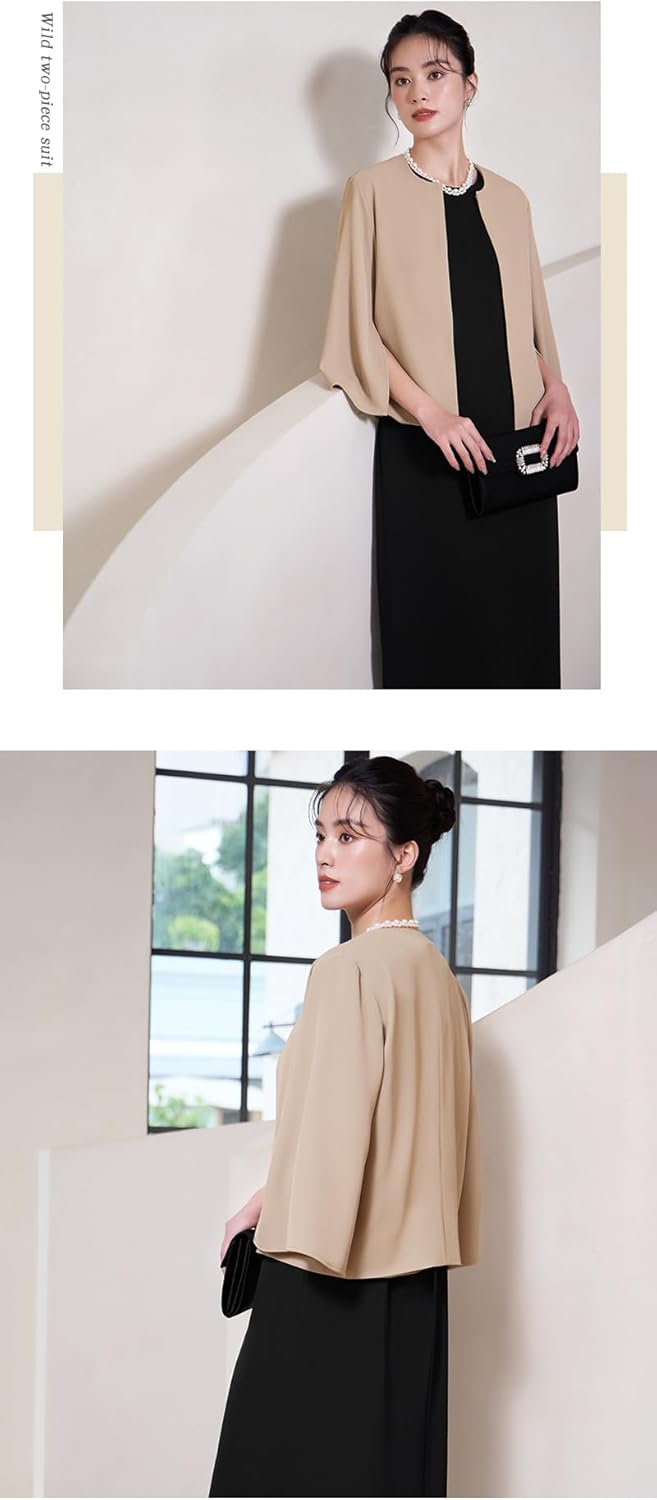 [Snughom] 喪服 レディース 2点セット スーツ セット 冠婚葬祭/通勤/面接用 美脚効果 ミドルシニア向け ブラック/ネイ