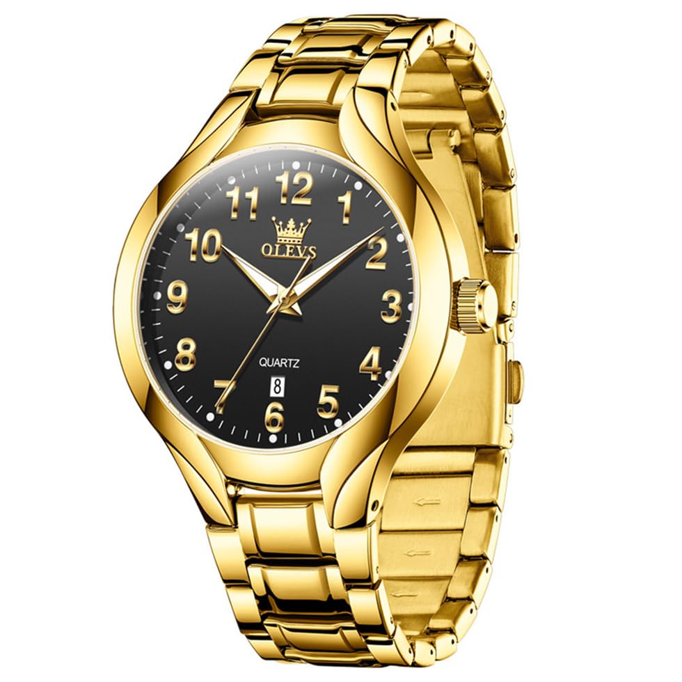 Image of OLEVS Watches for Men Original Luxury Analog Quartz Easy Read Mens Watch Stainless Steel Waterproof Calendar Gold Male Wrist Watch