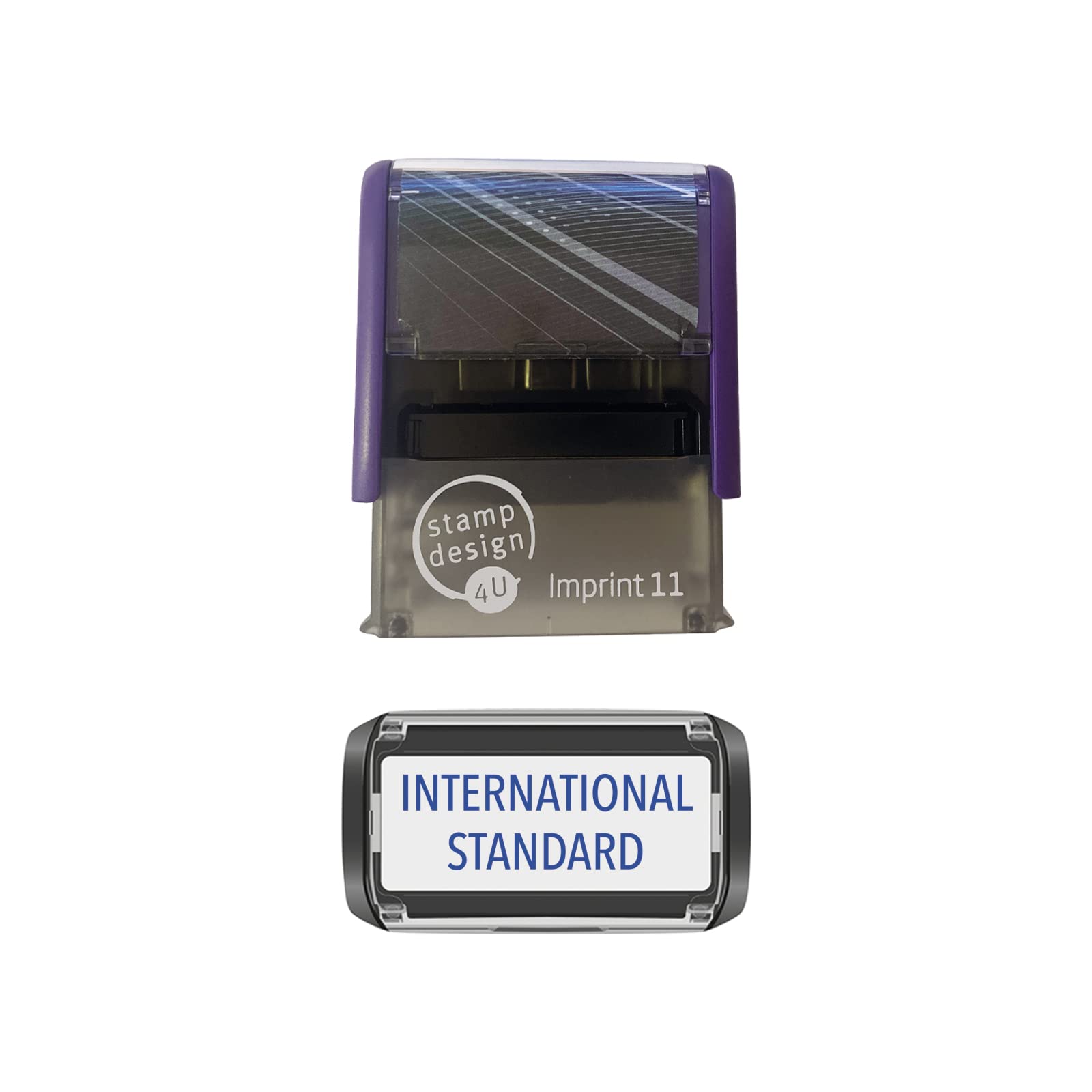 Stamp Design 4U Blue Traxx 9011 38 X 14Mm - Stock Self-Inking Mailing/Delivery Stamp - International Standard Rubber Stamp With Ink