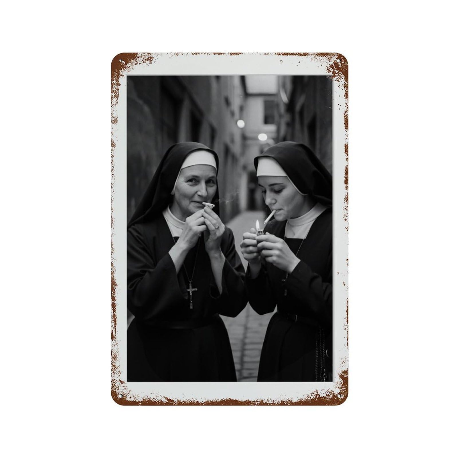 xiaoxiaoshen Nuns Smoking, Photography S Wall Decor Art Metal Tin Poster Modern Home Decor Art Home Bar Shop Decorations Vintage Sign 30x20cm