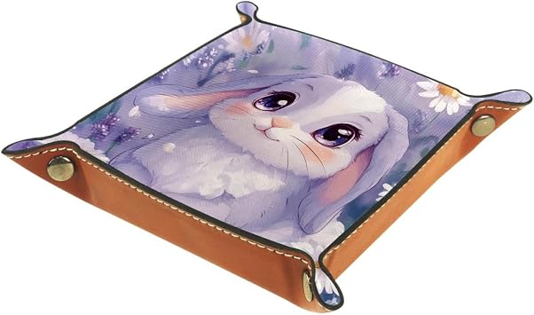 Microfiber Leather Dice Trays Holder for Dice Games Like RPG DND, Lavender Daisies Cute Bunny Dice Holder Storage Box Portable Folding Rolling Dice Tray, 20.5x20.5cm