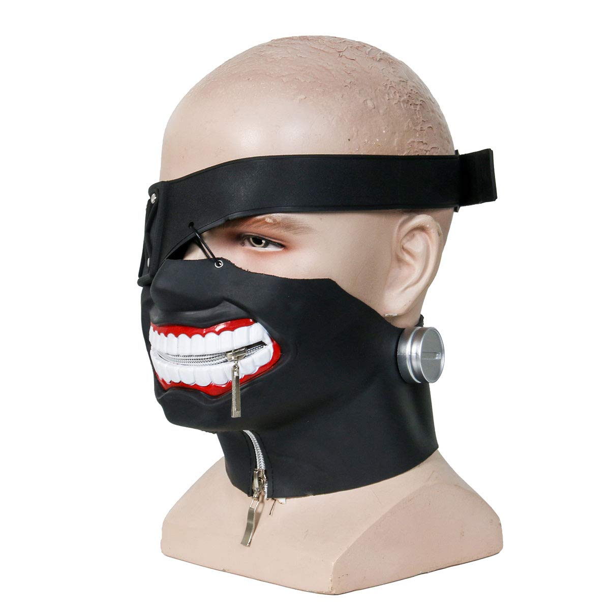 Maschera di Ken Kaneki del Fumetto Tokio Ghoul, in Similpelle, con Doppie Cerniere. Perfetta per Un Travestimento. Regolabile