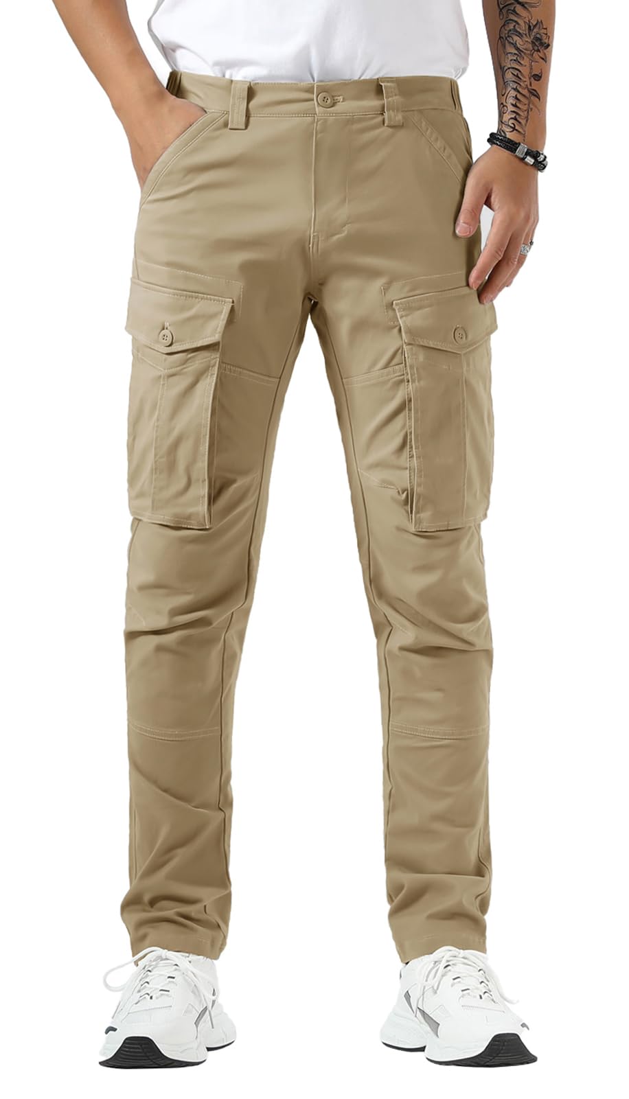 Plaid&Plain Men's Cargo Pants Slim Fit with Articulated Knees