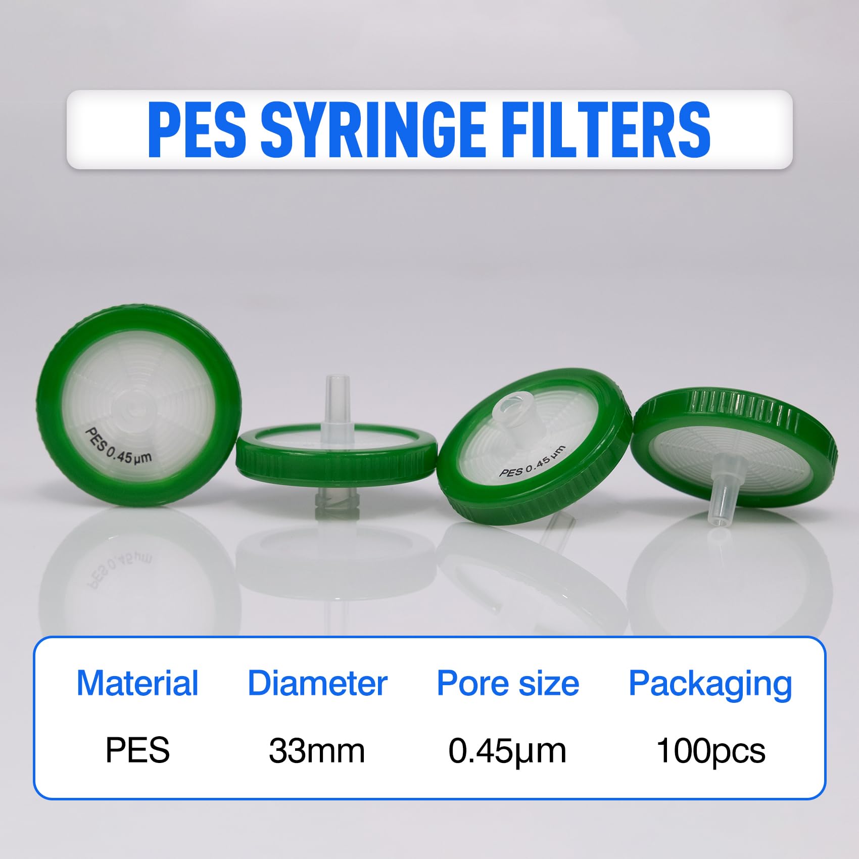 100 sztuk 33 mm PES filtr strzykawkowy 0,45 μm rozmiar porów