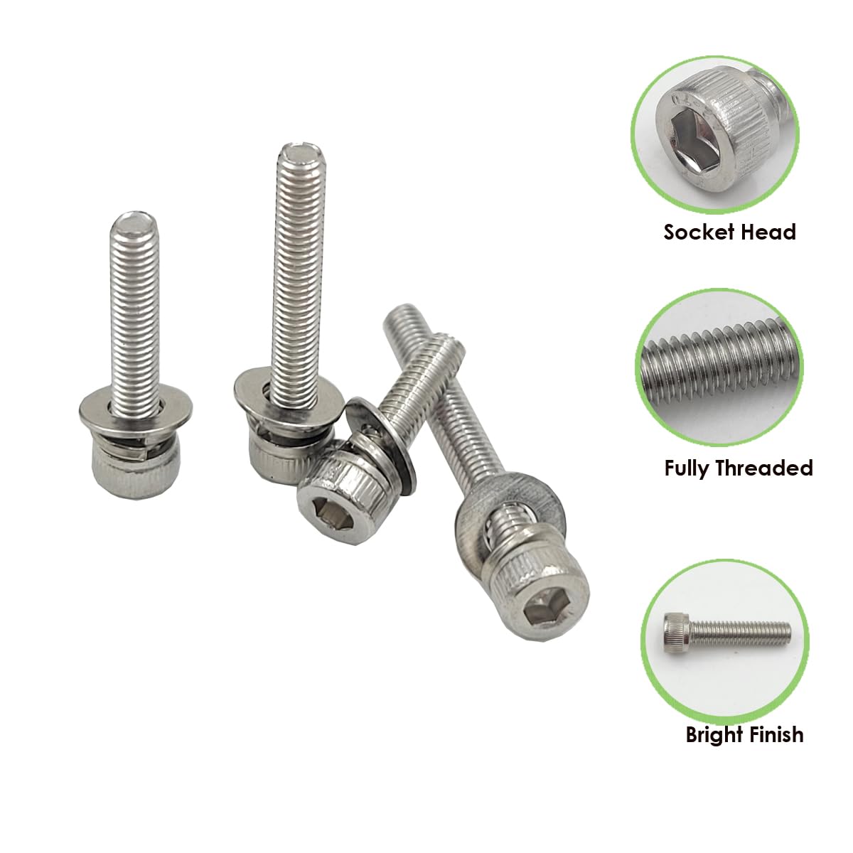 M3-0.5 Hex Socket Head Cap Screws Bolts Nuts Washer Set Allen Socket Drive Screws,304 Stainless Steel,Fully Threaded (M3x30mm(30sets))