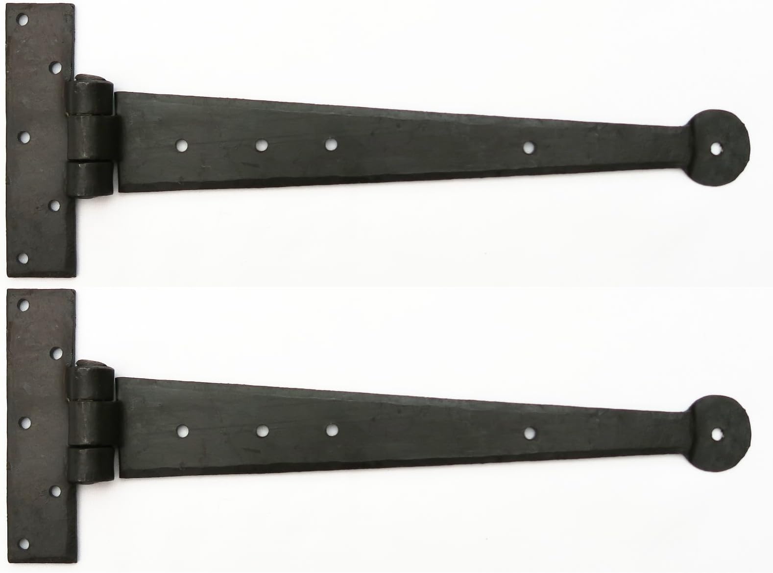 CastelionPair of 12" Black Wrought Iron T Hinges – 30cm Strong, Hand-Forged Hinges with Beeswax Finish