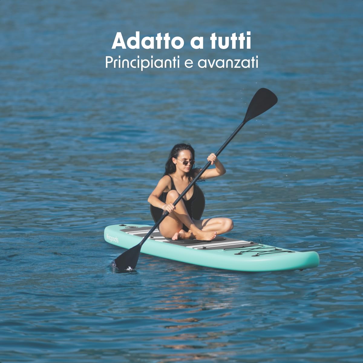 LifeGoods SUP Gonfiabile Adulti con Sedile - Stand Up Paddle - SUP Mare - Tavola Paddle Board Completa - Pagaia Regolabile - Pompa Inclusa - Max. 150KG - 320x81x15cm