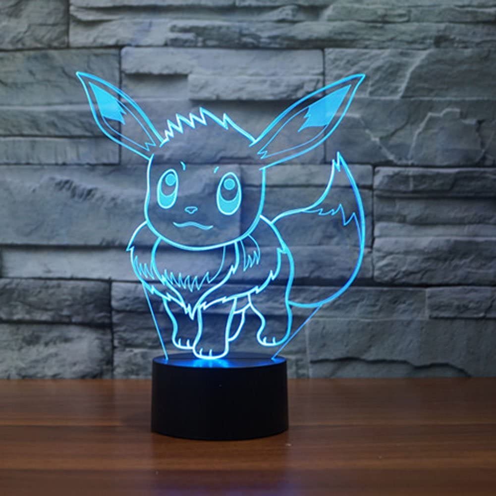 Go Eevee 3D Night Light 7 Color Change LED Desk Lamp Touch Button Room Decor Anime Table Light for Kids Bedroom