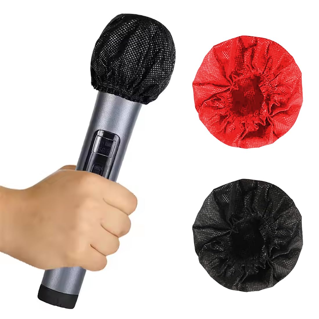 50 pièces couvertures de Micro hygiéniques jetables, antibactériennes, Non tissées, Mousse pour Microphone, la Plupart des Microphones Portables, karaoké, Concerts (25 Noir, 25 Rouge)