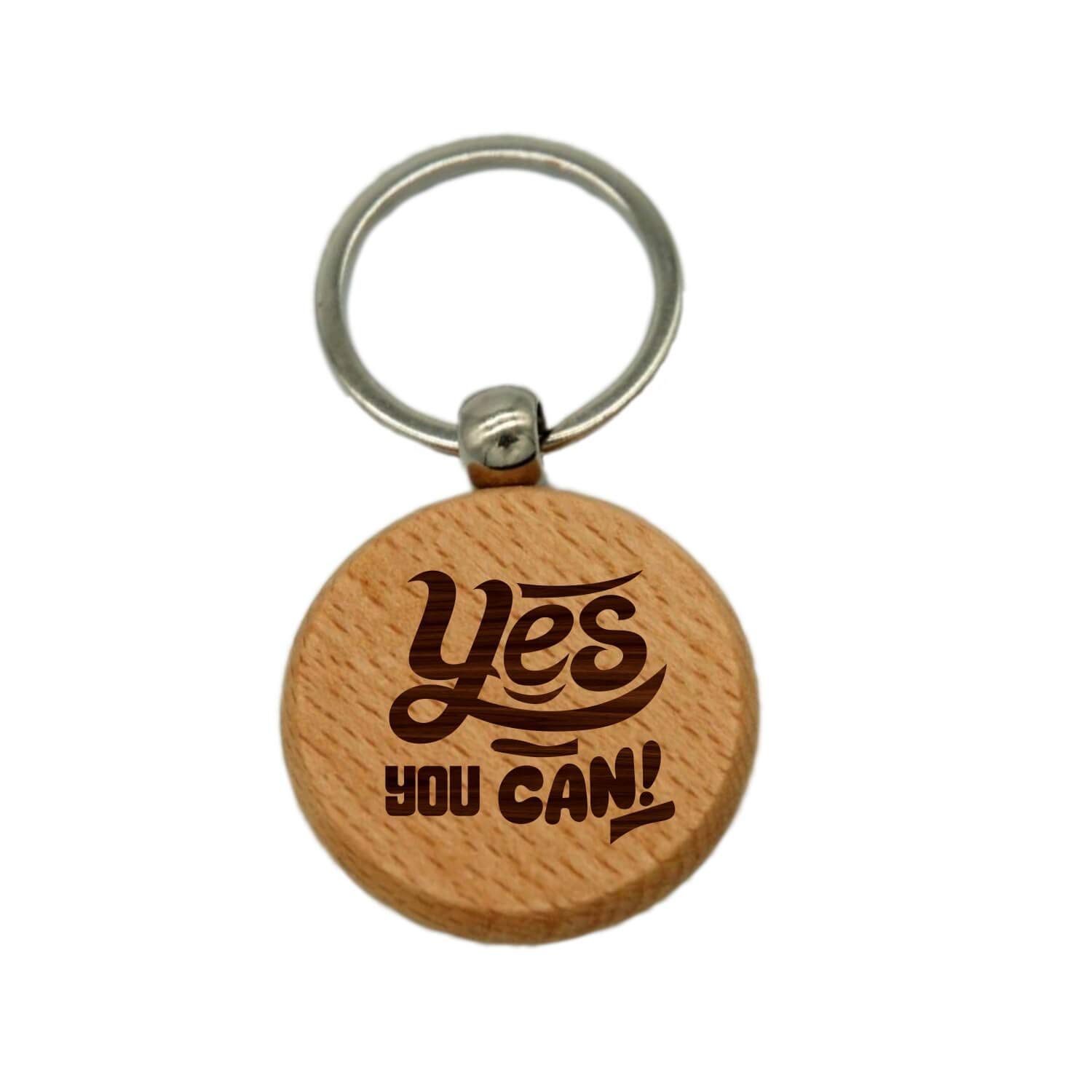 yaya cafe TheYaYaCafe Wooden Keyrings for Men Motivational Quotes Yes You Can Engraved Keychain for Men Women Car Bike Home - Round-picture-44