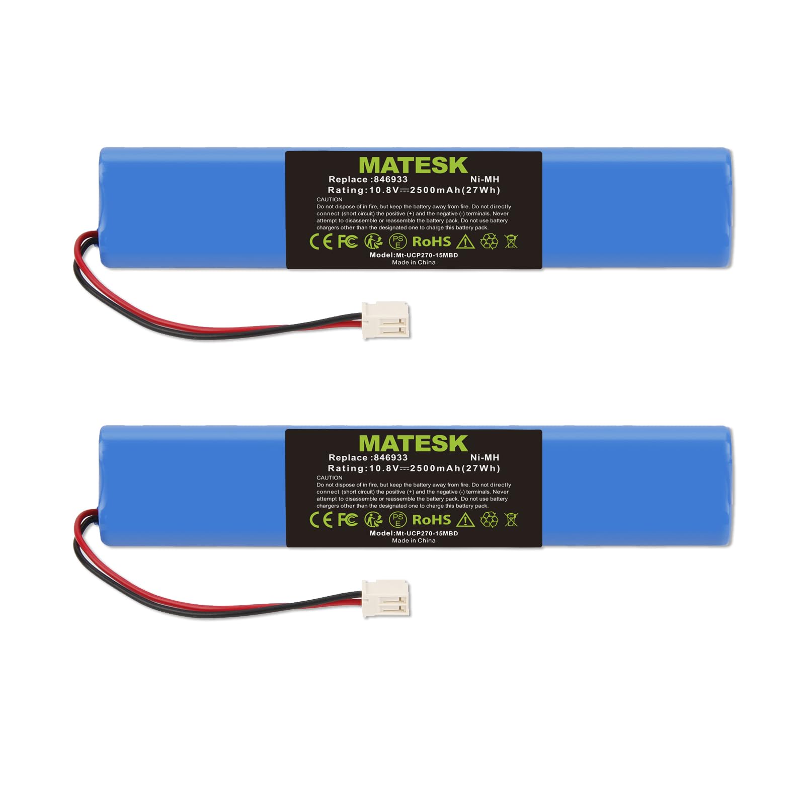 10.8V 2500mAh NI-MH Batterie pour Velux 946933 avec câble et Prise, pour Velux Entraînement Volets Roulants, Volets Roulants Solaires, Volets Roulants Solaires SSL, 846933 946930 (2 pièces)