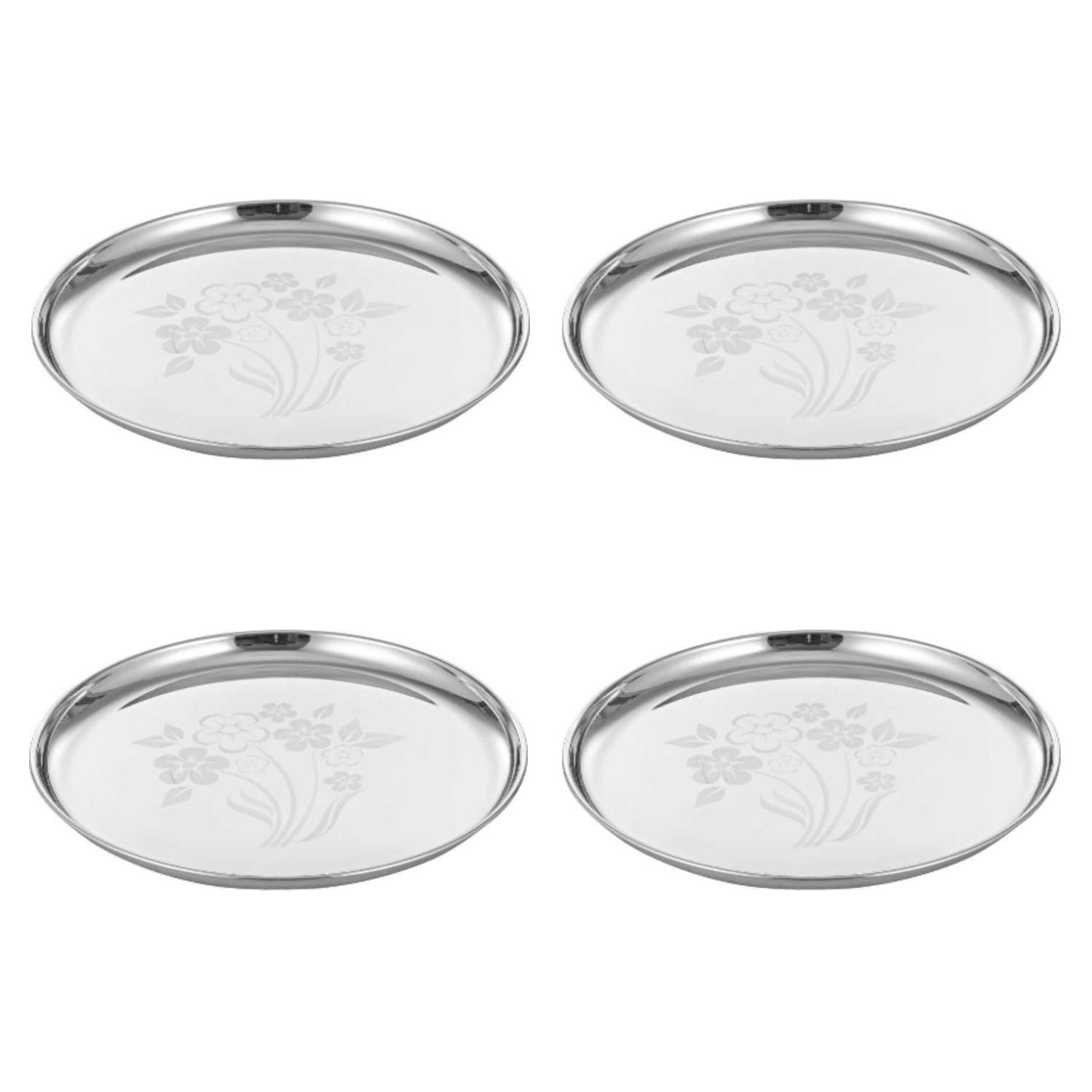 Sorabh 24LCP 8 Stainless Steel China Round Plate/Thali 24 g (Laser, Set of 4)
