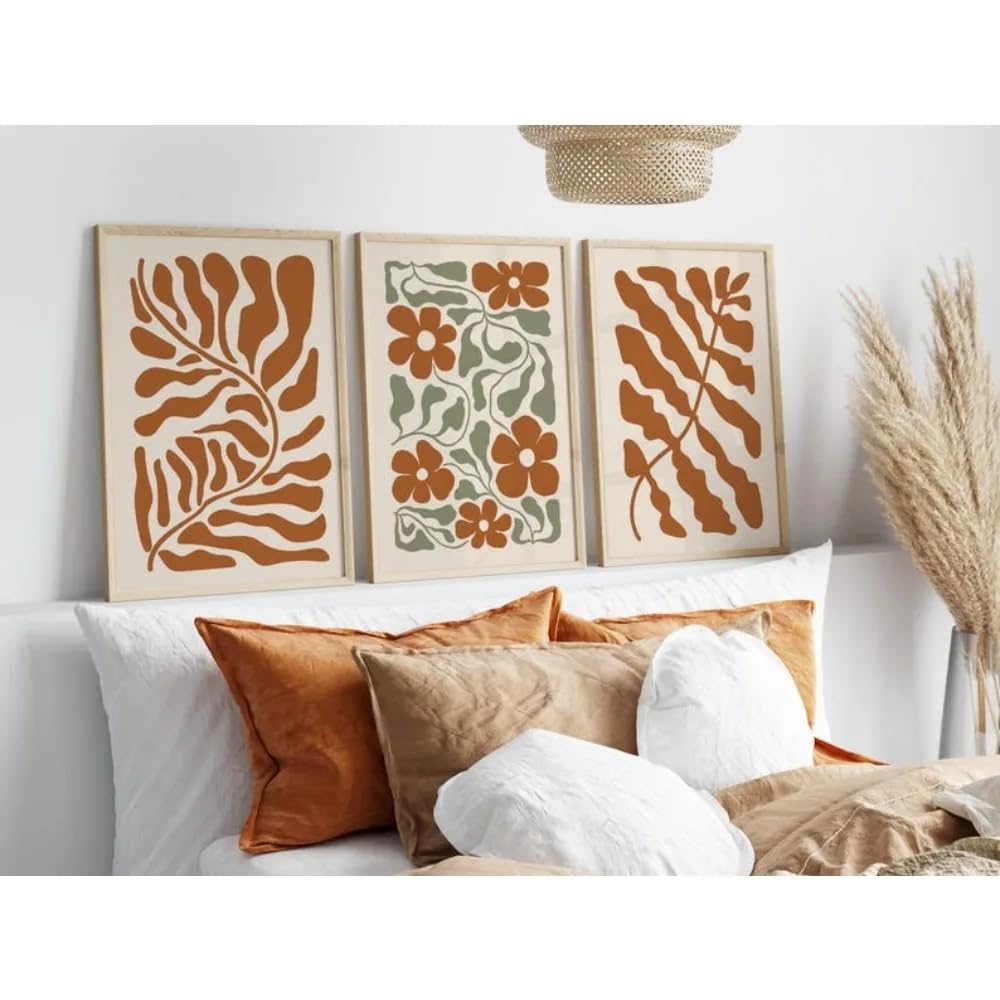 LMYSXAOZ Burnt Orange Plant Prints Abstract Flower Bohemian Posters, Earthy Tone Gallery Wall Art Home interior Decoration(40x55cm-3Pcs)