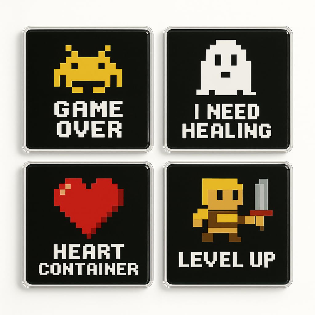 The Plum Penguin Pixelated Nostalgia Acrylic Coaster Gift Set Of 4 With Funny - Retro Gaming Drinkware For Millennials Home Decor
