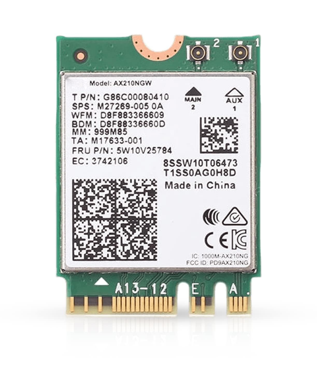 WiFi 6E Adapter for Intel AX210 | Tri-Band 2.4/5/6 GHz | Up to 2.4 Gbps | M.2 for PCs | Bluetooth 5.3 Compatible | Works with Intel, AMD, Windows 10/11, Linux | Model AX210NGW No vPro