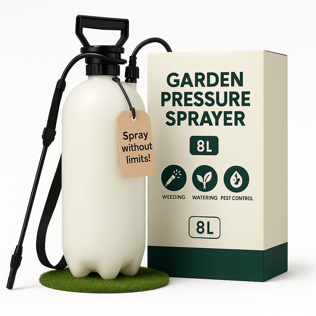 8L 8 Litre Pressure Sprayer - Knapsack, Shoulder Strap, Pump & Trigger Action - For Weed Killer/Water/Pesticides Etc.