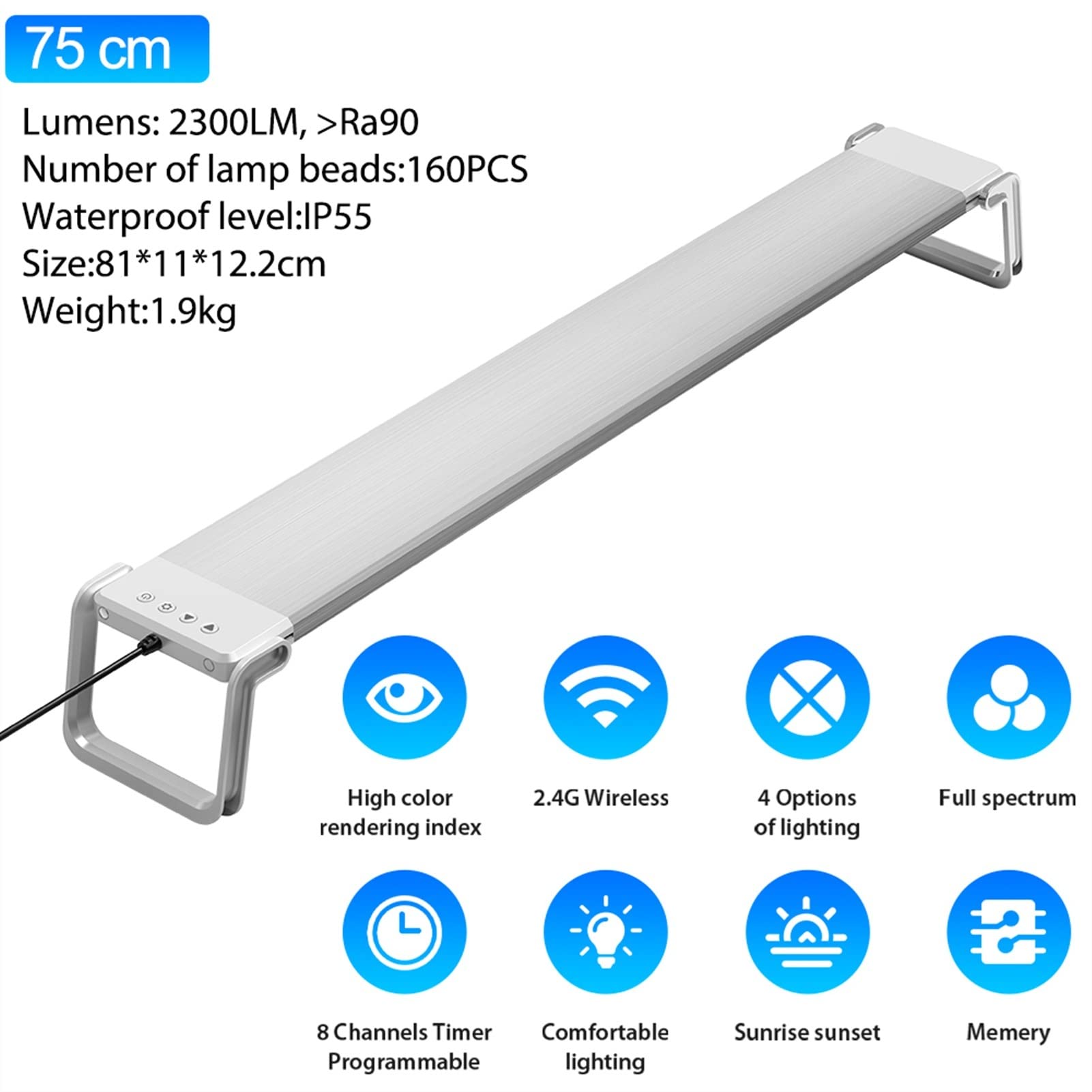 Luci Piscina 60-90 cm multicolore. GUIDATO Acquario di spettro completo L'illuminazione di acquario con timer Tank Phish Dimmable Sport con telecomando da 2,4 g programmabile GUIDATO Luce dell'acquari