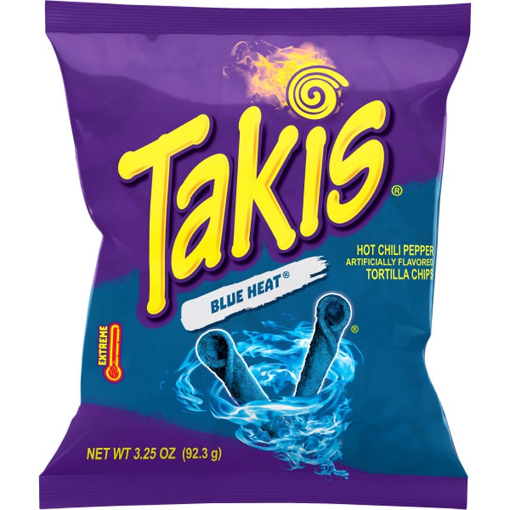 Takis Blue Heat Hot Chili Pepper Flavored Rolled Tortilla Chips, 3.25 oz ℮ 92.3 g