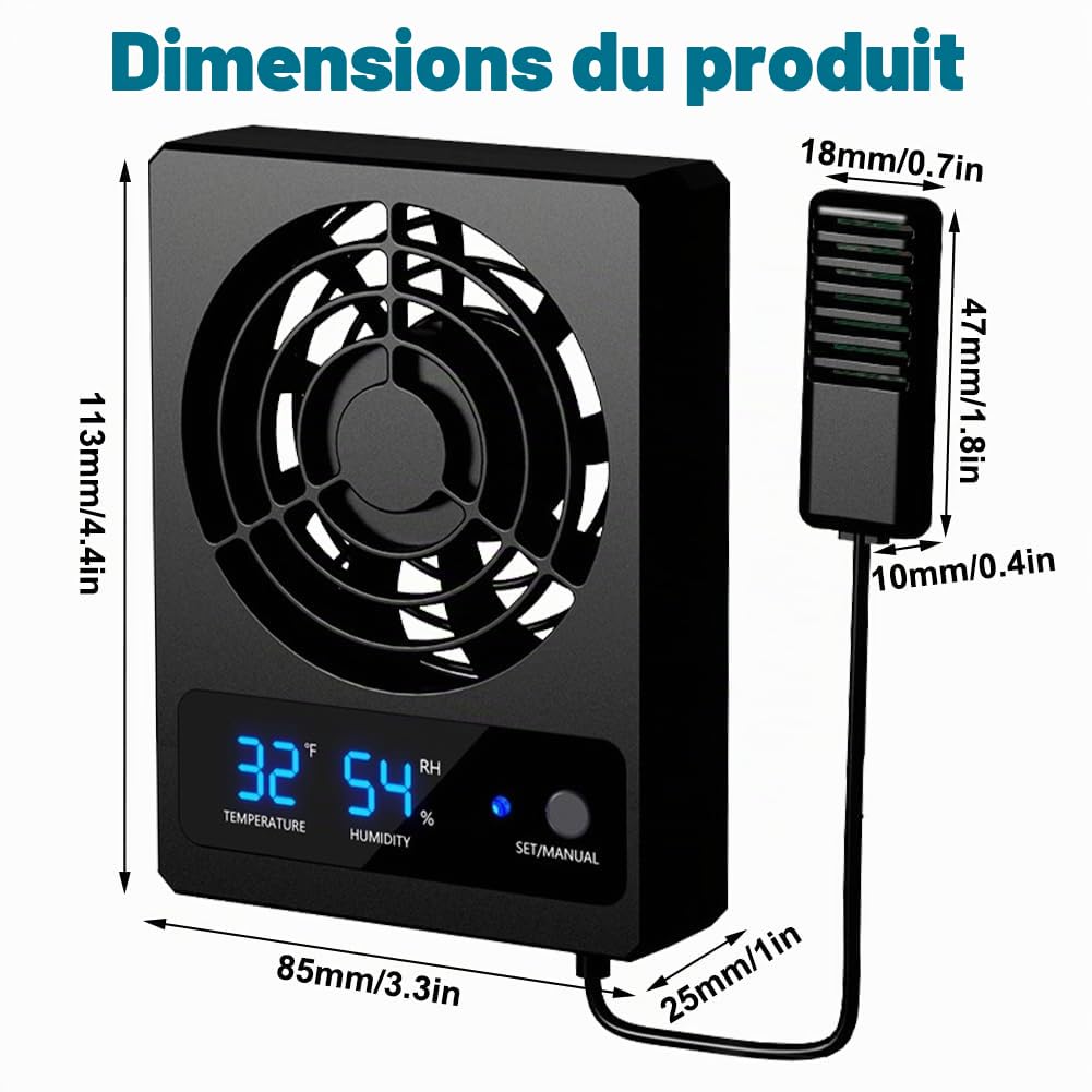 Ventilateur de refroidissement intelligent pour reptiles - Thermomètre et hygromètre avec affichage LED pour reptiles, amphibiens, serpents